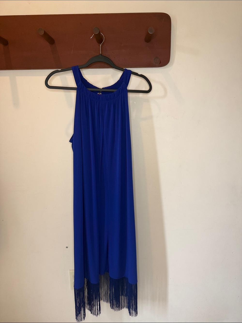 Chico's Cobalt Blue Halter Midi Dress with Fringe Hem